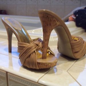 Tan Platform  Leather High Heel Sandals